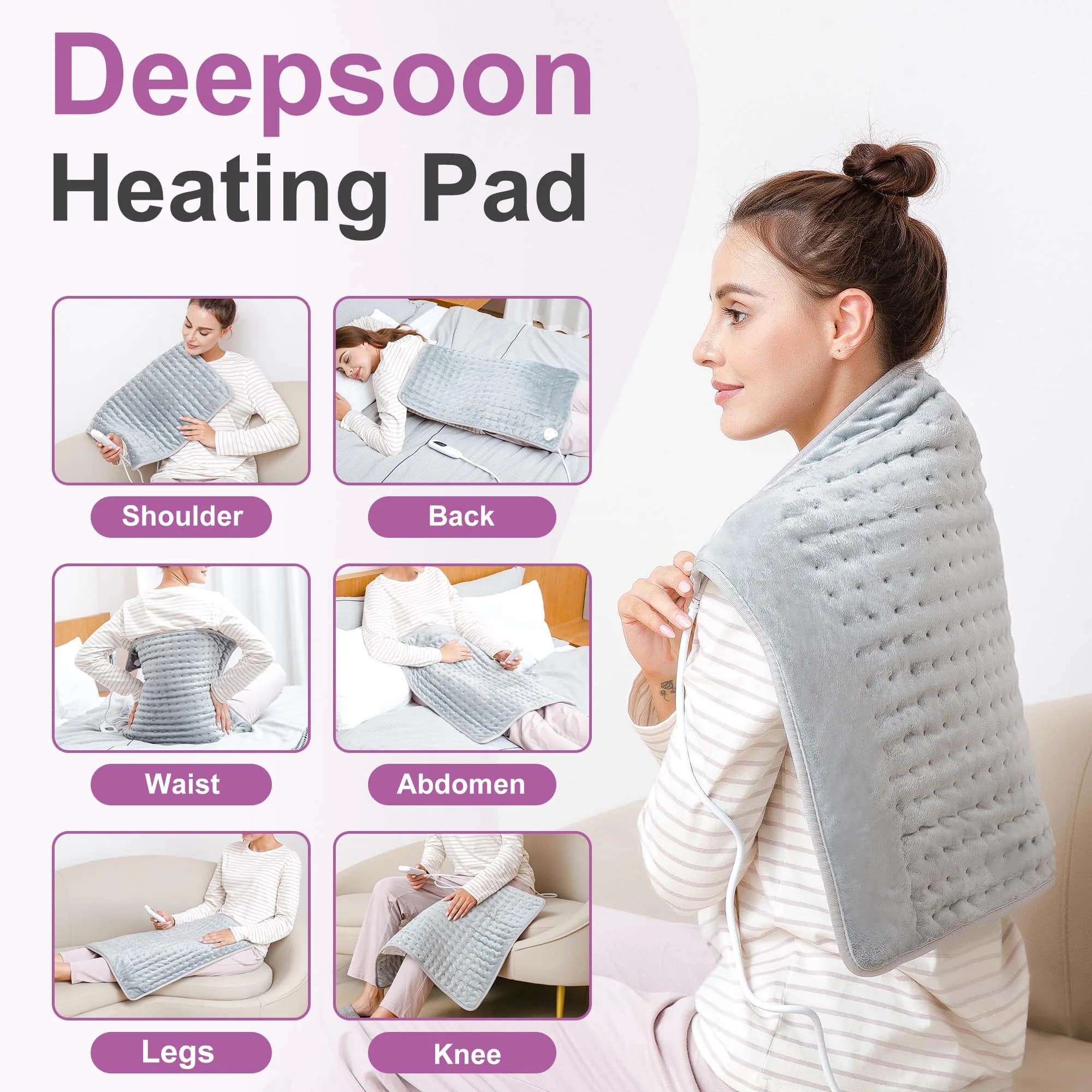 Deepsoon Electric Heating Pad 61x51 cm (24x20 Inch) | Fast Heating with 6 Levels & Auto Shut-Off - view 2