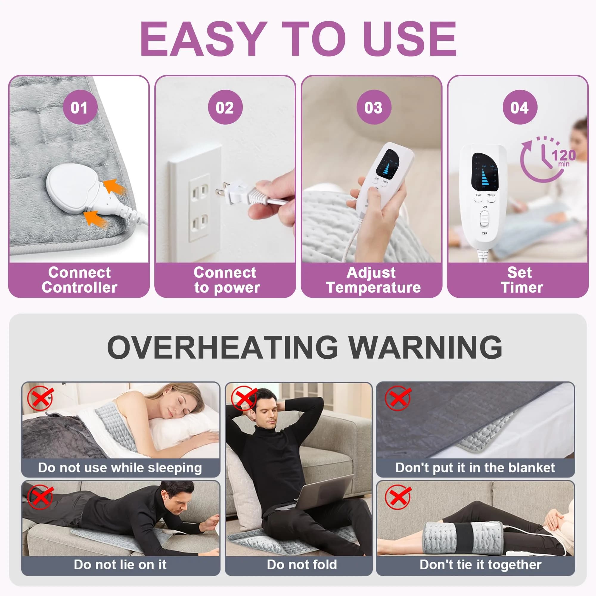 Deepsoon Electric Heating Pad 61x51 cm (24x20 Inch) | Fast Heating with 6 Levels & Auto Shut-Off - view 4