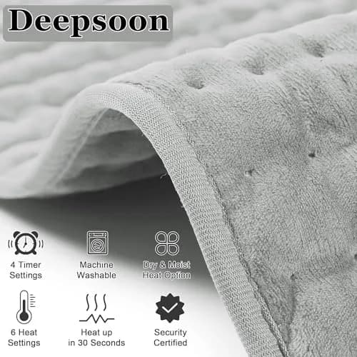 Deepsoon Electric Heating Pad for Back 83cm x 43cm (33"x17") | 6 Heat Settings, 4 Timer, Overheat Protection thumbnail 4