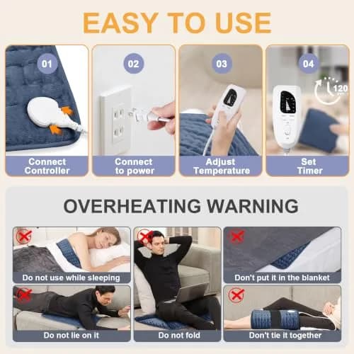 Deepsoon Electric Heating Pad 61cm x 30.5cm (24x12 in) | Soft Flannel with 6 Heat Settings & Auto Shut-Off thumbnail 4