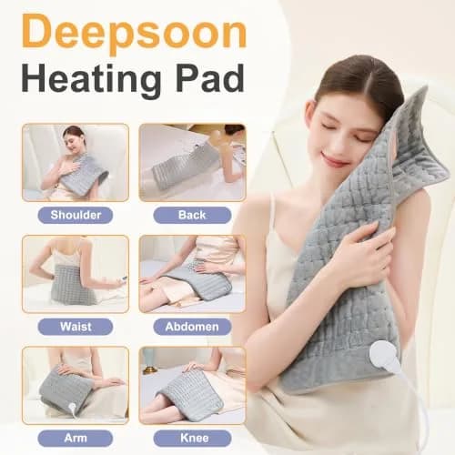 Deepsoon Electric Heating Pad 24x12 Inch Silvergray | 6 Heat Settings & 4 Timer thumbnail 2
