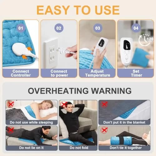 Deepsoon Electric Heating Pad 61cm x 30.5cm (24x12 Inch) | 6 Heat Settings & Auto Shut-Off thumbnail 4