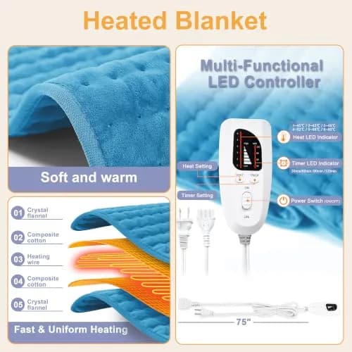 Deepsoon Electric Heating Pad 61cm x 30.5cm (24x12 Inch) | 6 Heat Settings & Auto Shut-Off thumbnail 8