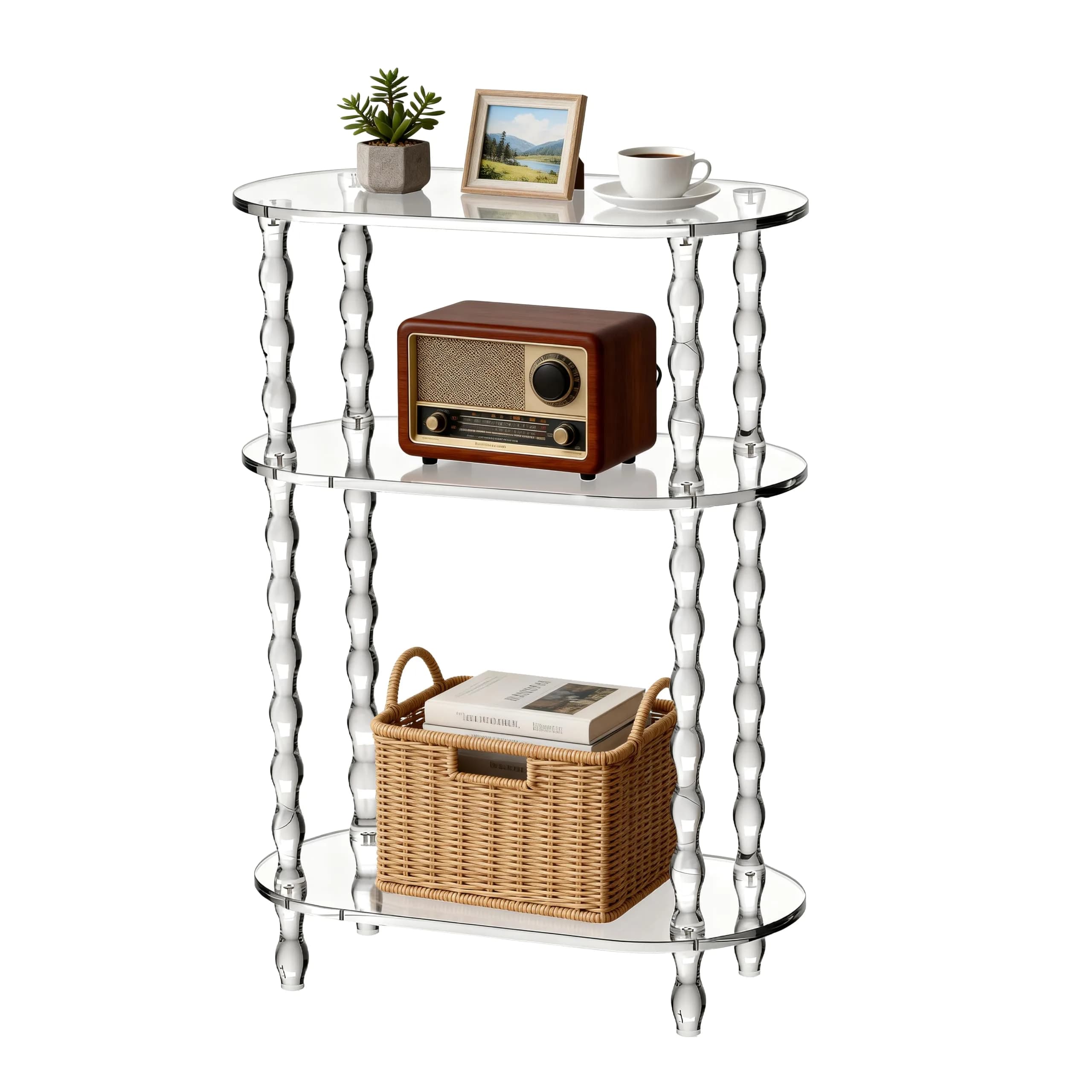 solaround Acrylic Oval Side Table, Narrow 7.8'' | Slim Small End Table with Beaded Legs — 7.8'' Oval