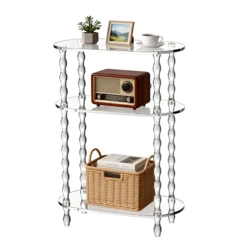 solaround Acrylic Oval Side Table, Narrow 7.8'' | Slim Small End Table with Beaded Legs thumbnail 1