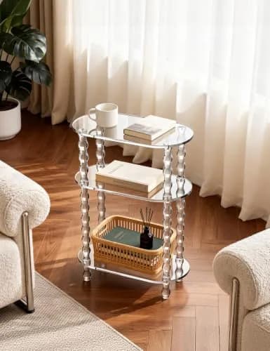 solaround Acrylic Oval Side Table, Narrow 7.8'' | Slim Small End Table with Beaded Legs thumbnail 4