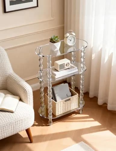 solaround Acrylic Oval Side Table, Narrow 7.8'' | Slim Small End Table with Beaded Legs thumbnail 5