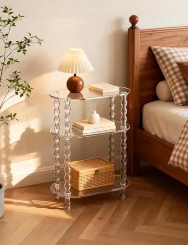 solaround Acrylic Oval Side Table, Narrow 7.8'' | Slim Small End Table with Beaded Legs thumbnail 6
