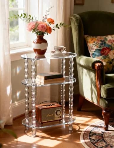 solaround Acrylic Oval Side Table, Narrow 7.8'' | Slim Small End Table with Beaded Legs thumbnail 7