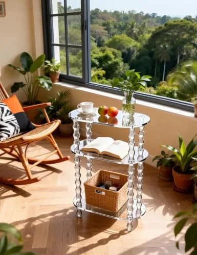 solaround Acrylic Oval Side Table, Narrow 7.8'' | Slim Small End Table with Beaded Legs thumbnail 8