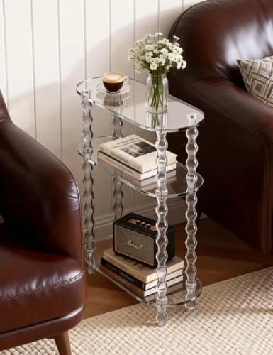 solaround Acrylic Oval Side Table, Narrow 7.8'' | Slim Small End Table with Beaded Legs thumbnail 2