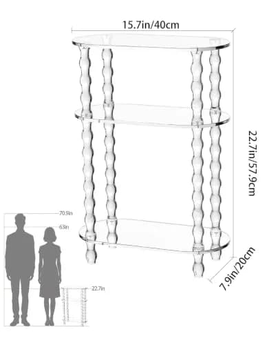 solaround Acrylic Oval Side Table, Narrow 7.8'' | Slim Small End Table with Beaded Legs thumbnail 3
