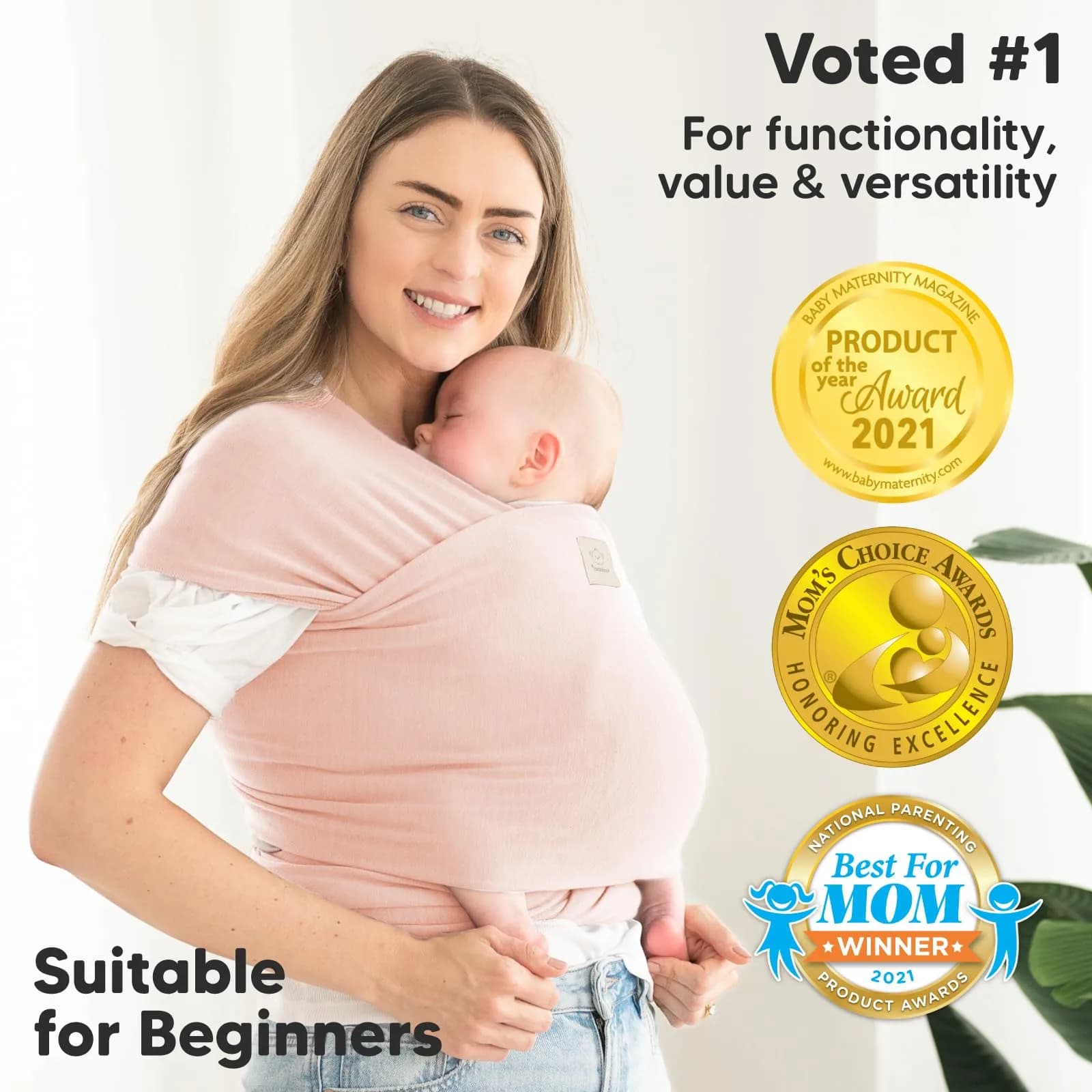 KeaBabies Original Baby Wrap Carrier - Dusty Pink (Pack of 2) - Ergonomic, Breathable Fabric - view 2