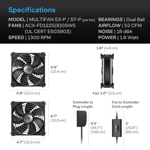 AC Infinity MULTIFAN S7-P Quiet Dual 120mm AC-Powered Fan Pack of 4 | UL-Certified Component Cooling thumbnail 6