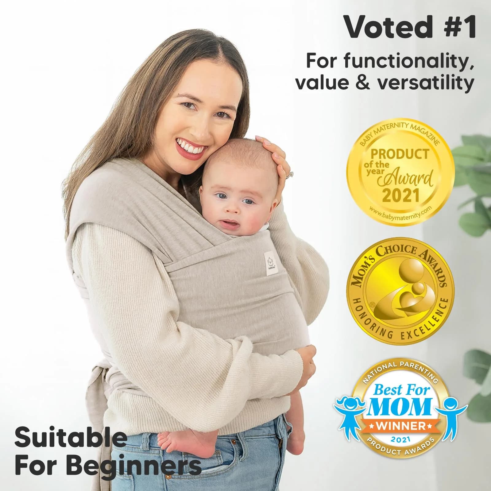 KeaBabies Original Baby Wrap Carrier - Stone Gray (Pack of 2) | Ergonomic, Breathable Fabric - view 3