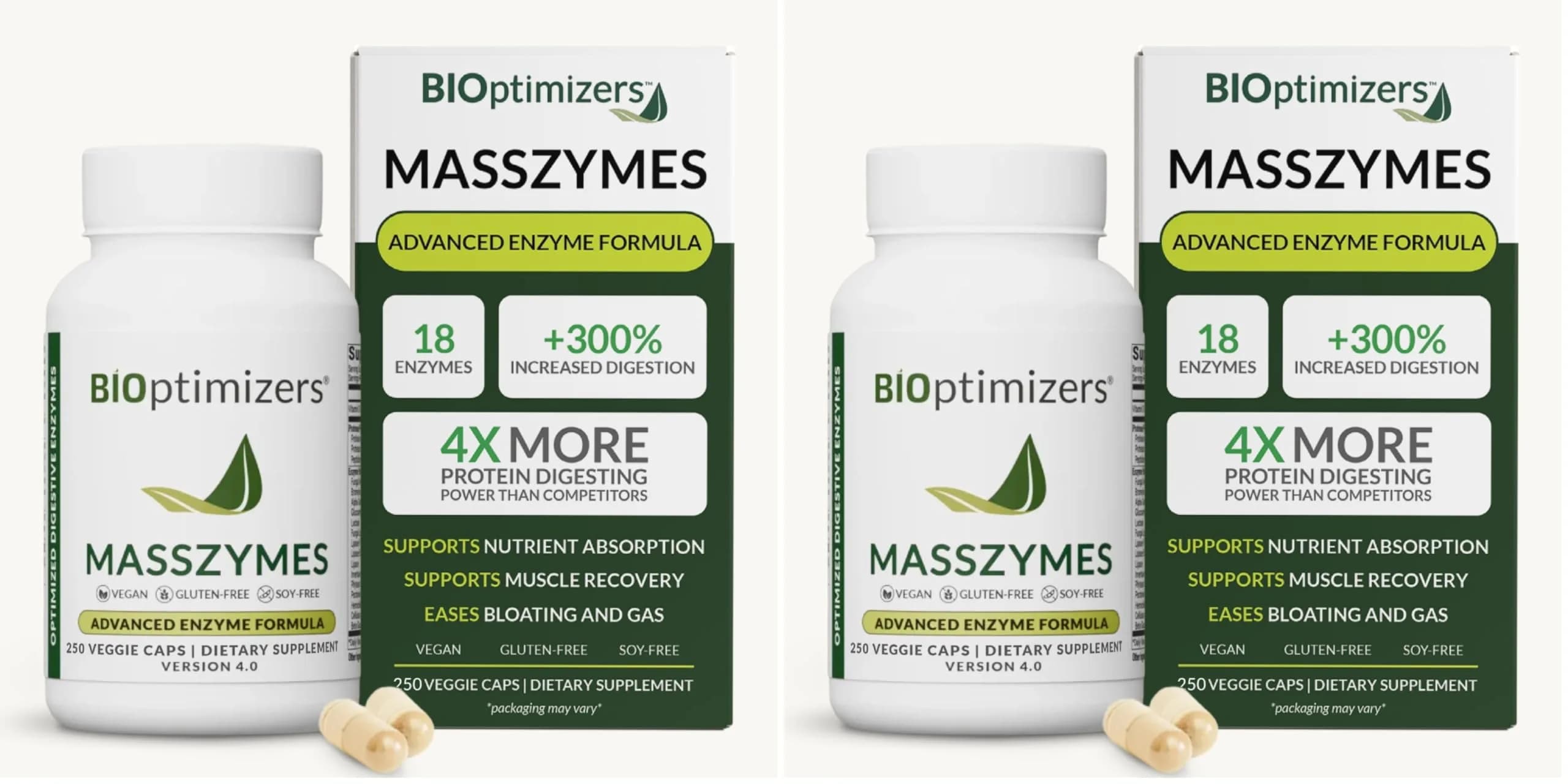 BIOptimizers MassZymes - Complete Digestive Enzymes Supplement for Gut Health - 250 Capsules (Pack of 2) | Bloating Relief & Energy Support