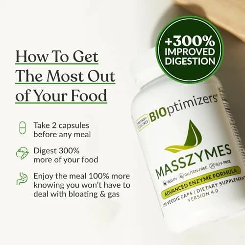 BIOptimizers MassZymes 30 Capsules | Complete Digestive Enzymes for Gut Health & Bloating Relief thumbnail 5