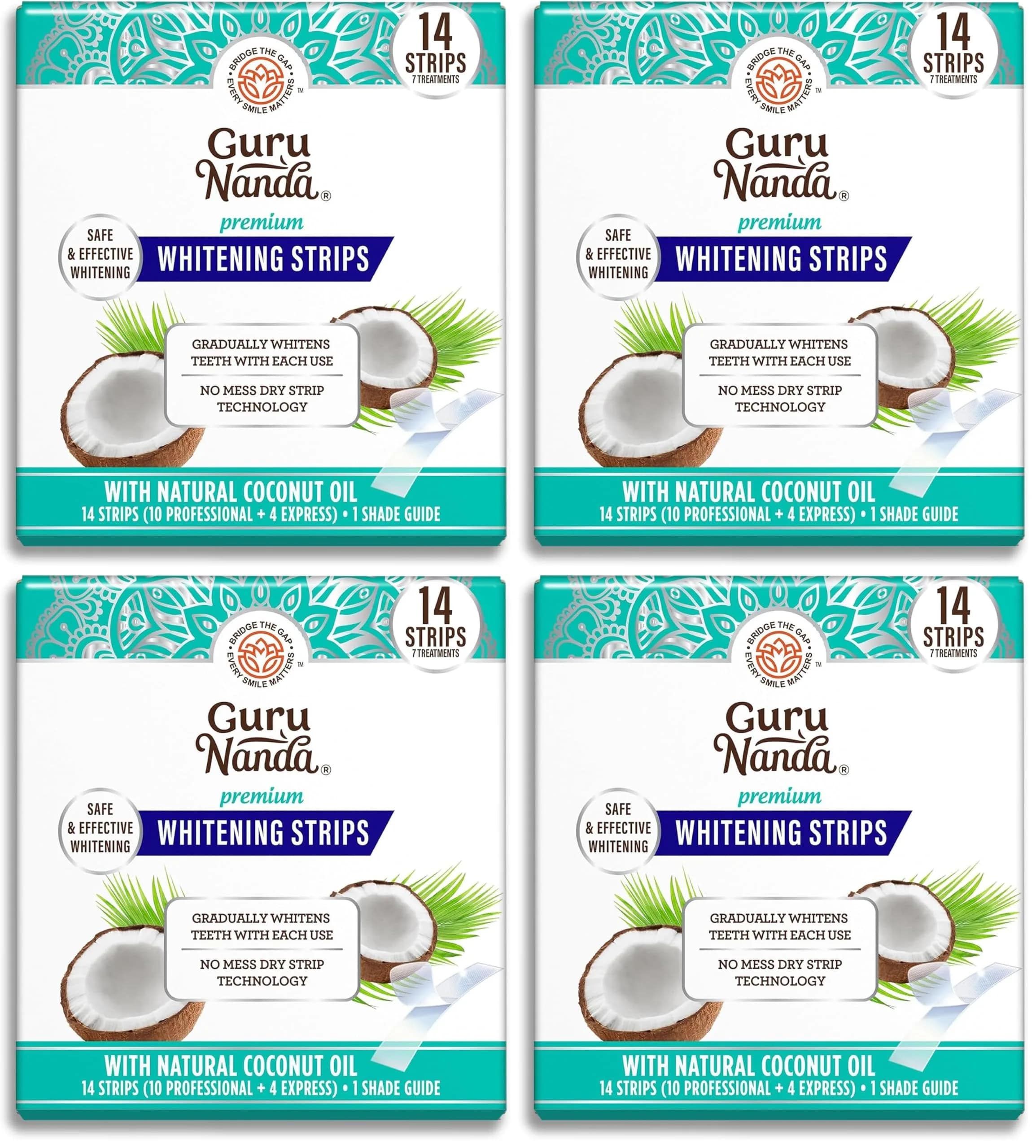 GuruNanda Teeth Whitening Strips Kit - 7-Day Treatment with Non-Slip, Dry Strip Technology - Whitening Designed with Care for a Brighter Smile (Pack of 4) — Clear