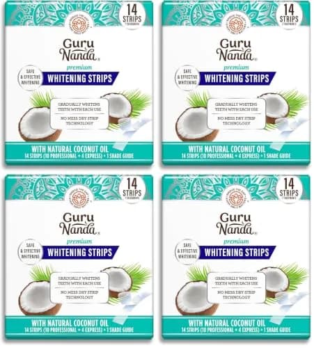 GuruNanda Teeth Whitening Strips Kit - 7-Day Treatment with Non-Slip, Dry Strip Technology - Whitening Designed with Care for a Brighter Smile (Pack of 4) thumbnail 1