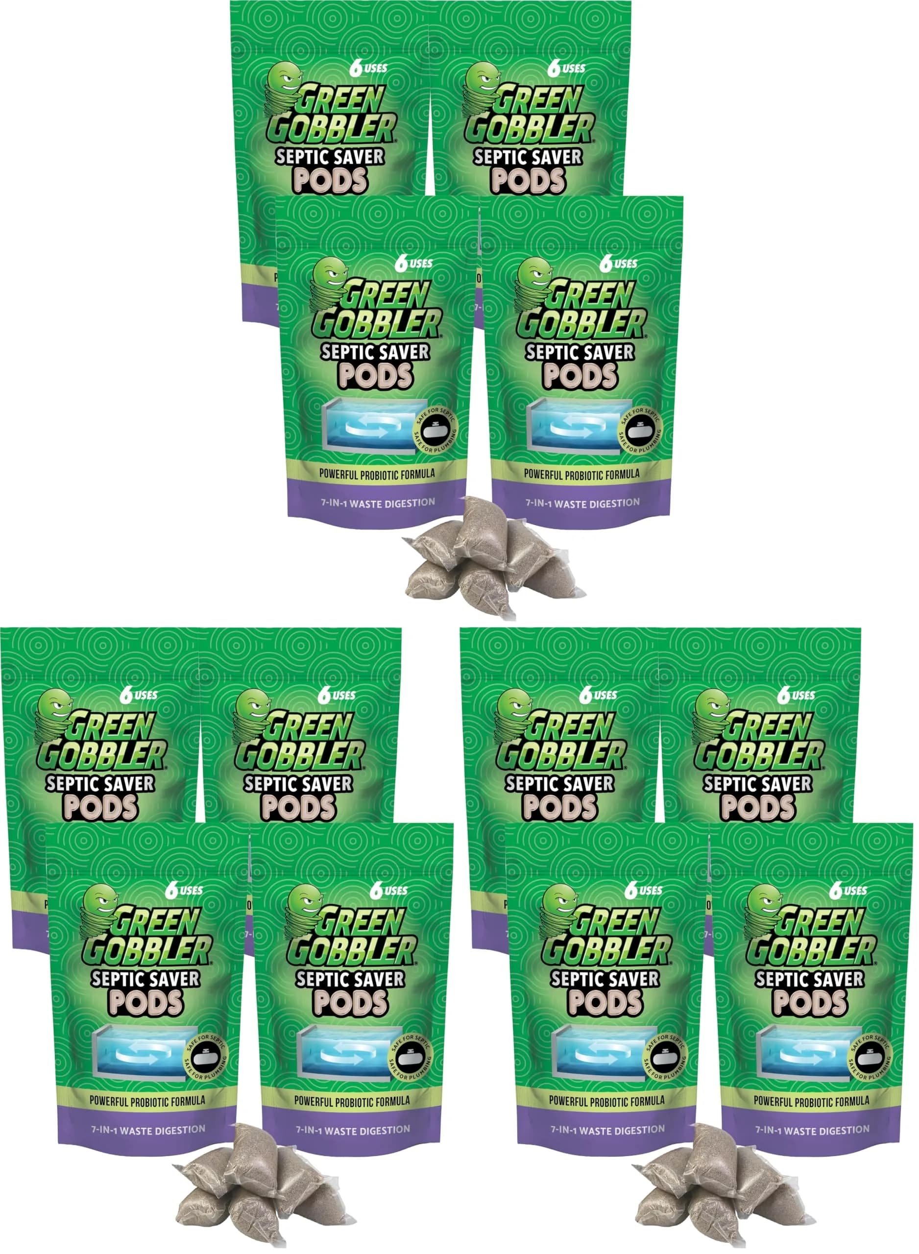 Green Gobbler Septic Saver Pods 72 Count (2.87 kg / 6.32 lb) | Natural Bacteria for Septic System Maintenance — Green