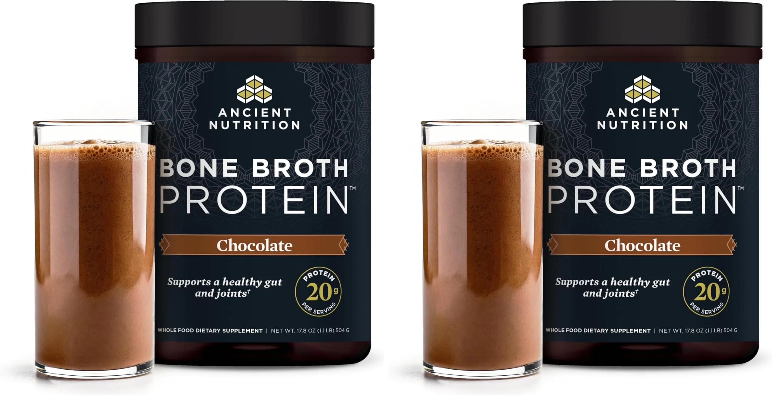 Ancient Nutrition Chocolate Bone Broth Protein Powder - 20 Servings (Pack of 2) - main product image