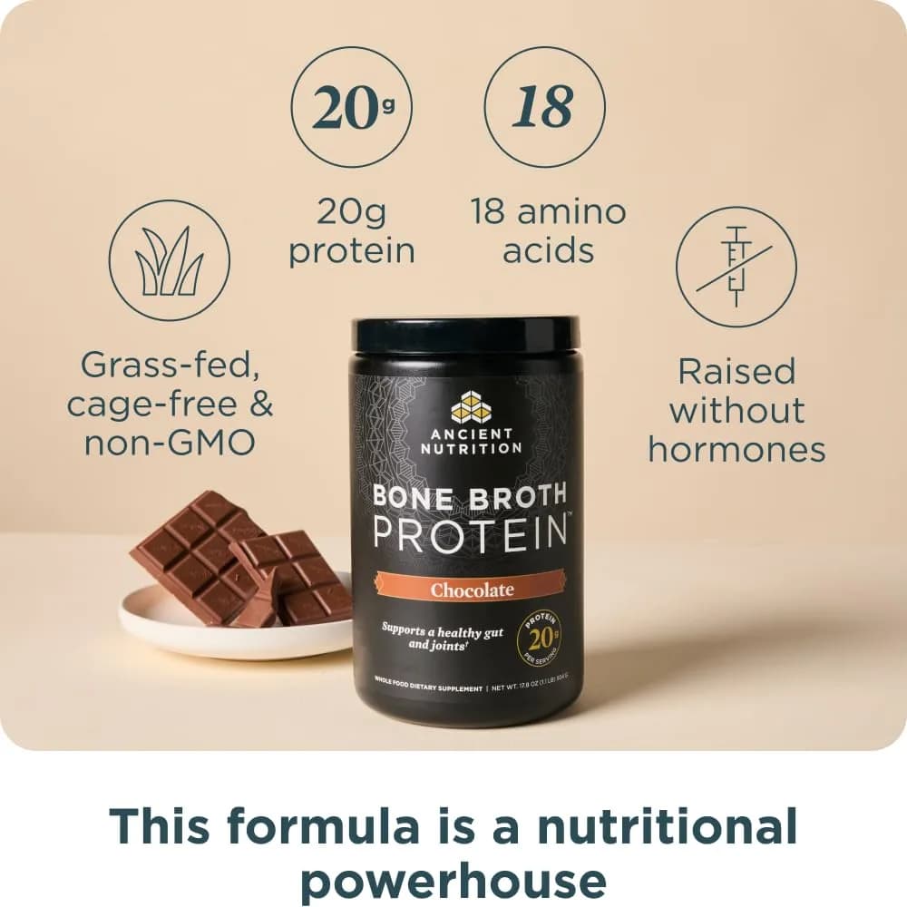 Ancient Nutrition Chocolate Bone Broth Protein Powder - 20 Servings (Pack of 2) - view 2