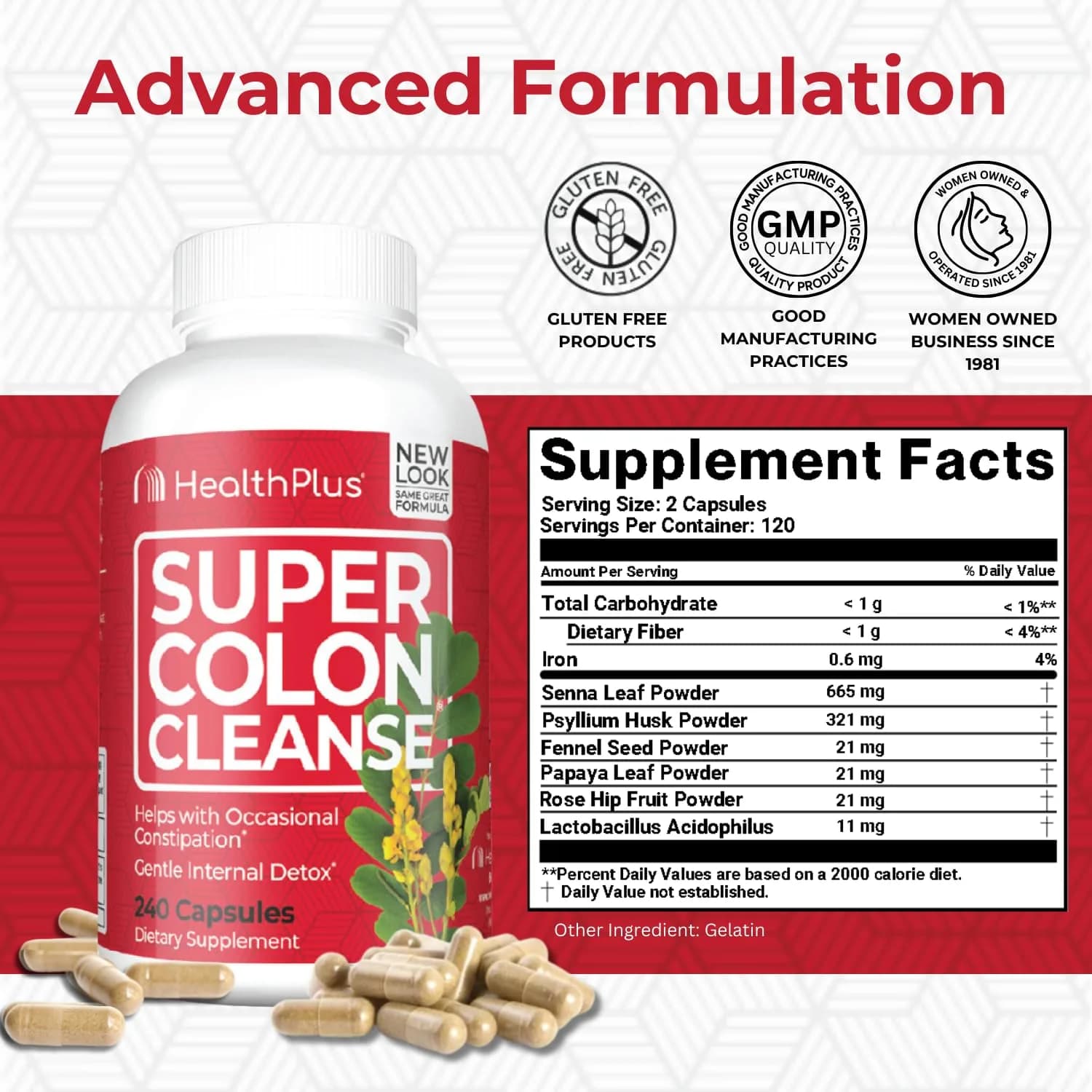 Health Plus Super Colon Cleanse Gentle Gut Cleanse Detox 240 Capsules (Pack of 2) - view 2