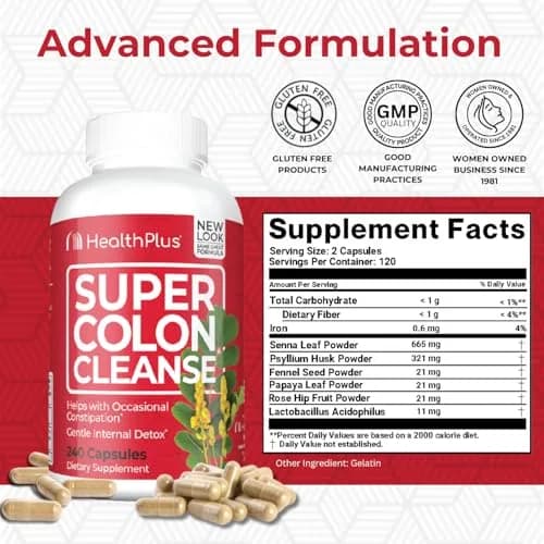 Health Plus Super Colon Cleanse Gentle Gut Cleanse Detox 240 Capsules (Pack of 2) thumbnail 2