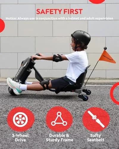 SaveJoy 24V Electric Go Kart for Kids 6-12 | 360° Spin Drift Cart, Black thumbnail 3