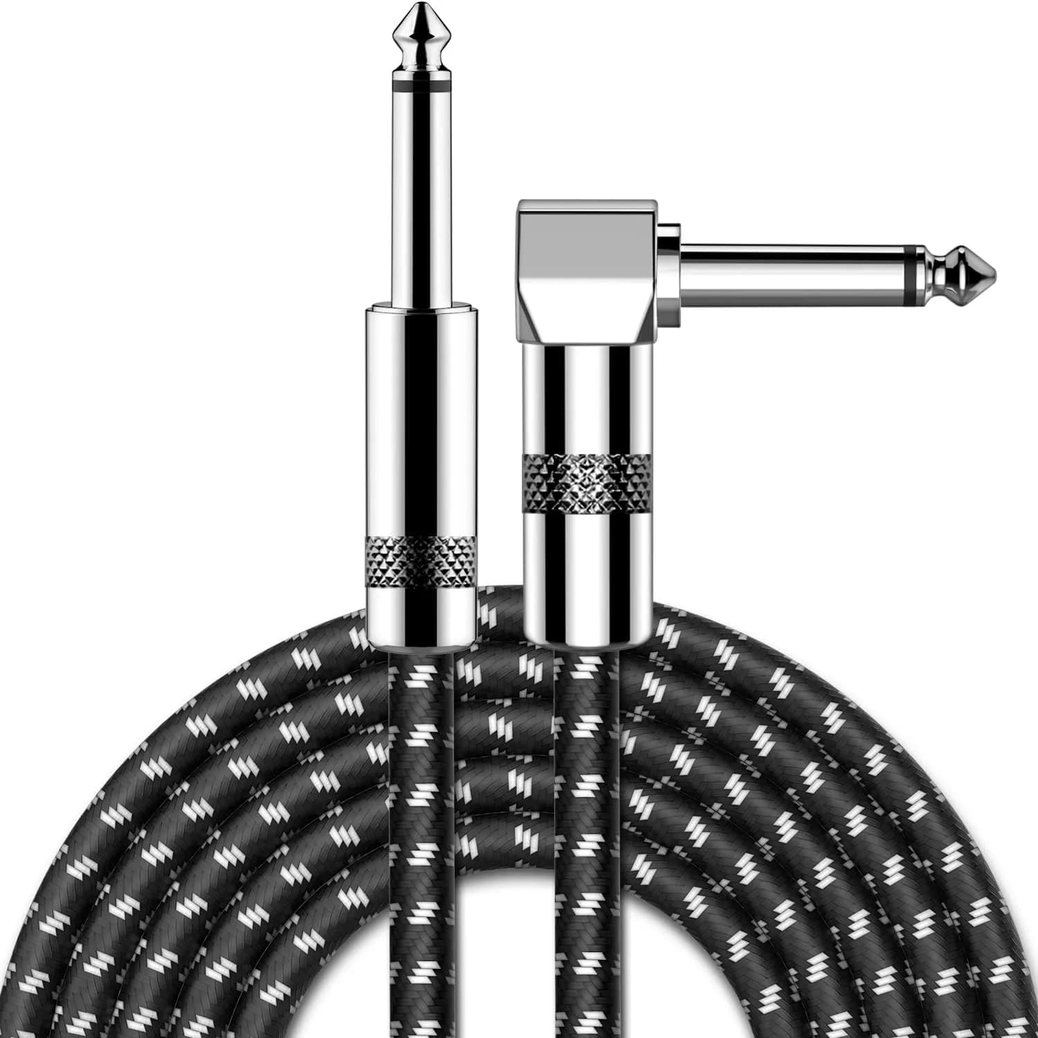 New Bee 20ft Right Angle Guitar Cable - Black White - main product image