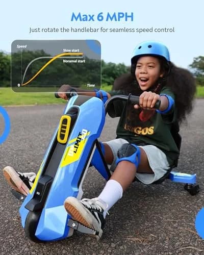 SaveJoy 24V Electric Go Kart for Kids 6-12 | 360° Spin Drift Cart, Blue thumbnail 5