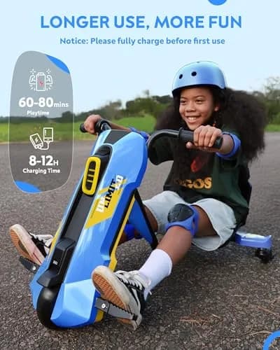 SaveJoy 24V Electric Go Kart for Kids 6-12 | 360° Spin Drift Cart, Blue thumbnail 6