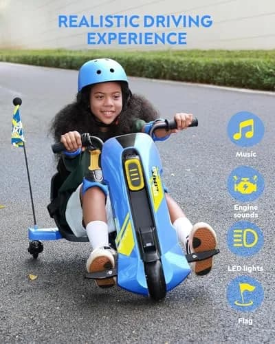SaveJoy 24V Electric Go Kart for Kids 6-12 | 360° Spin Drift Cart, Blue thumbnail 7