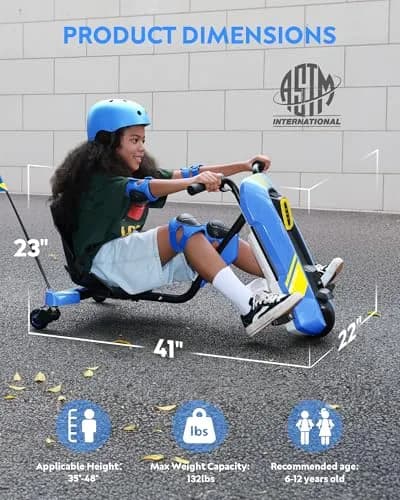 SaveJoy 24V Electric Go Kart for Kids 6-12 | 360° Spin Drift Cart, Blue thumbnail 2