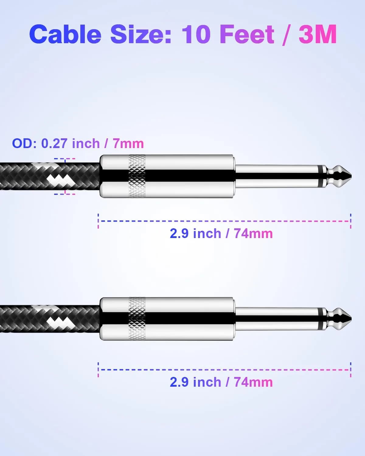 New Bee 10ft Straight Guitar Cable - Black White - view 3