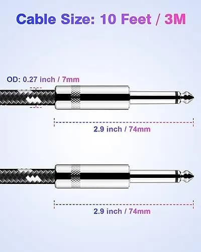 New Bee 10ft Straight Guitar Cable - Black White thumbnail 3