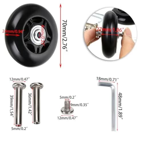 OwnMy 70mm x 24mm Replacement Luggage Wheels Set of 2 | Silent & Durable Suitcase Swivel Wheels thumbnail 2