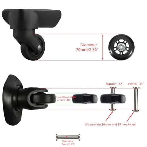 OwnMy 70mm x 24mm Replacement Luggage Wheels Set of 2 | Silent & Durable Suitcase Swivel Wheels thumbnail 3
