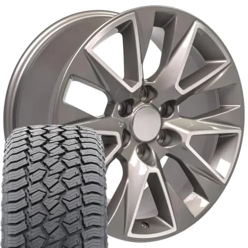 OE Wheels CV26 20x9 Silver Wheels Set | 6x139.7 Bolt Pattern & Sailun Tires thumbnail 1