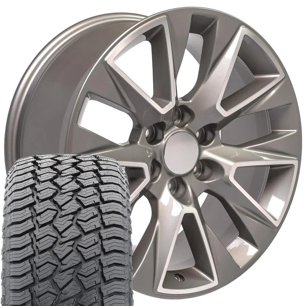 OE Wheels CV26 20x9 Silver Wheels Set | 6x139.7 Bolt Pattern & Sailun Tires — Gloss Silver Machined