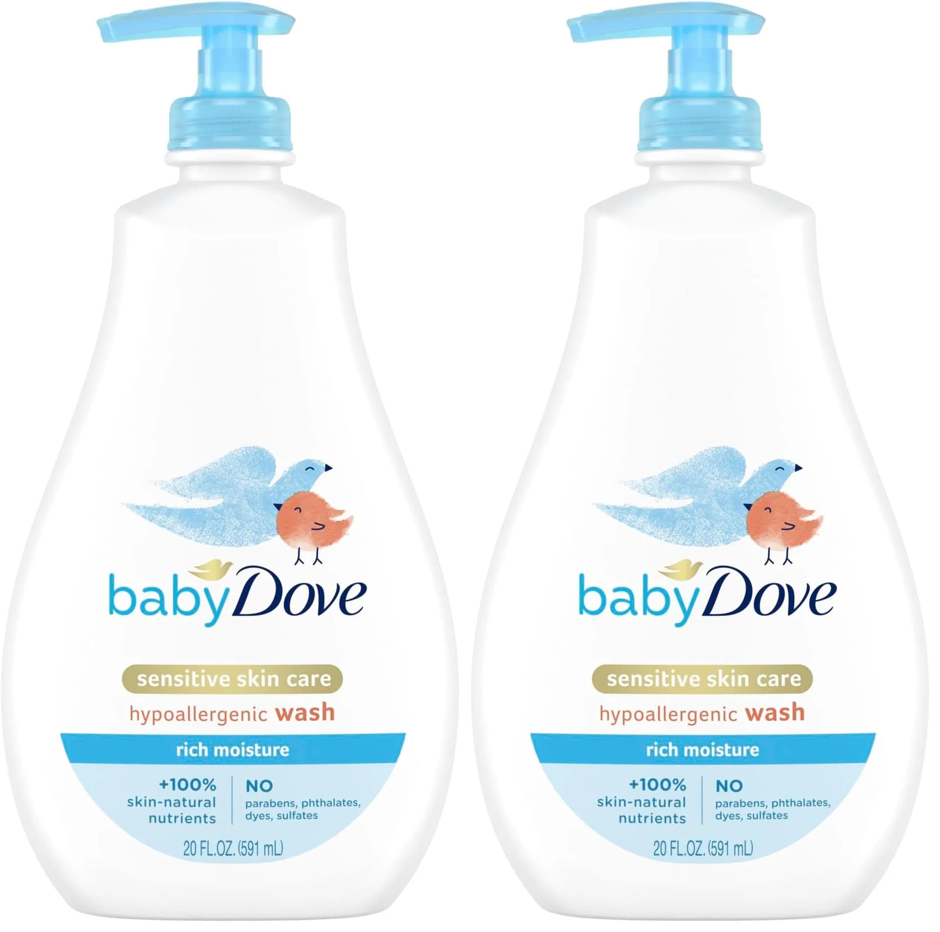 Baby Dove Sensitive Skin Care Baby Wash & Shampoo 600ml (20 Fl Oz) | Hypoallergenic & Tear-Free — White