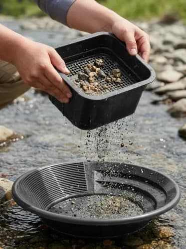 Sluice Fox Gold Panning Kit with 12" Pocket Sluice & 2 Gold Pans - Black | Prospecting Equipment for Gold thumbnail 4