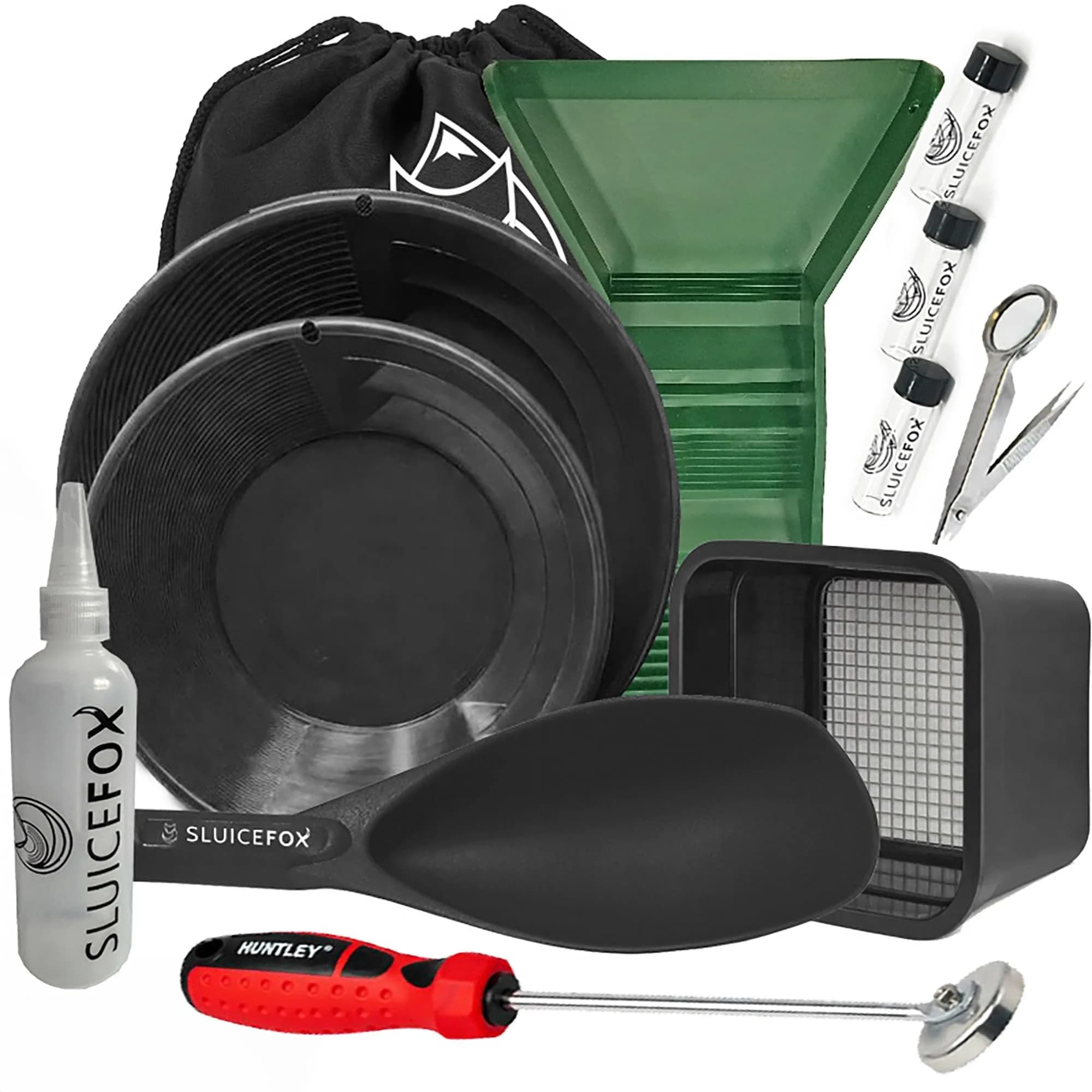 Sluice Fox Gold Panning Kit with 12" Pocket Sluice & 2 Gold Pans - Black | Prospecting Equipment for Gold - main product image
