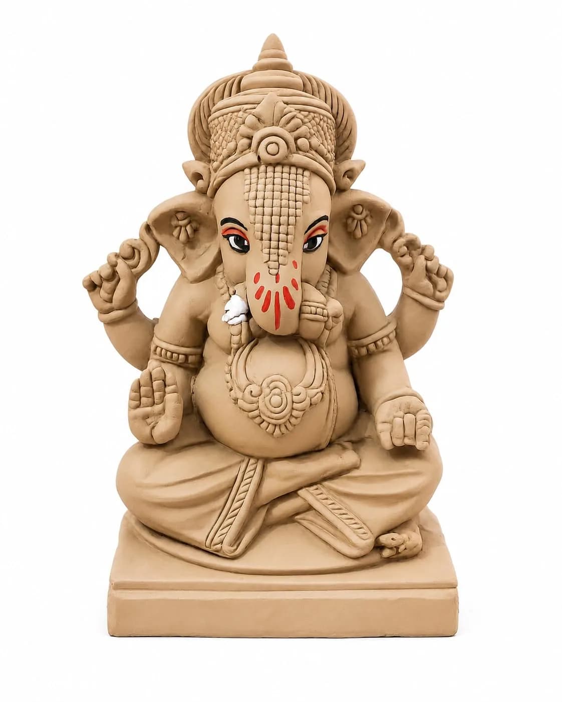 KSI Handmade Ekdant Dagdusheth Ganesh Mukut Idol | Natural Clay Ganesha Murti for Home Temple, Office & Pooja | Eco-Friendly Terracotta Statue | Ganesh Chaturthi Decoration & Gift | 14.5 cm thumbnail 1