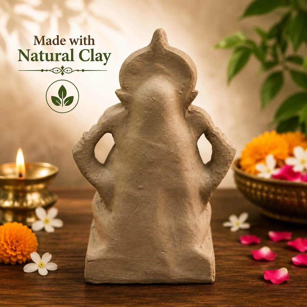 KSI Handmade Ekdant Dagdusheth Ganesh Mukut Idol | Natural Clay Ganesha Murti for Home Temple, Office & Pooja | Eco-Friendly Terracotta Statue | Ganesh Chaturthi Decoration & Gift | 14.5 cm thumbnail 6
