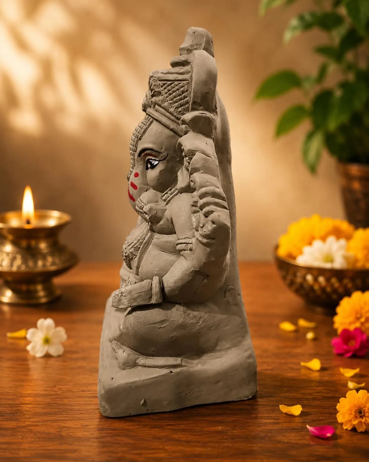 KSI Handmade Ekdant Dagdusheth Ganesh Mukut Idol | Natural Clay Ganesha Murti for Home Temple, Office & Pooja | Eco-Friendly Terracotta Statue | Ganesh Chaturthi Decoration & Gift | 14.5 cm thumbnail 7