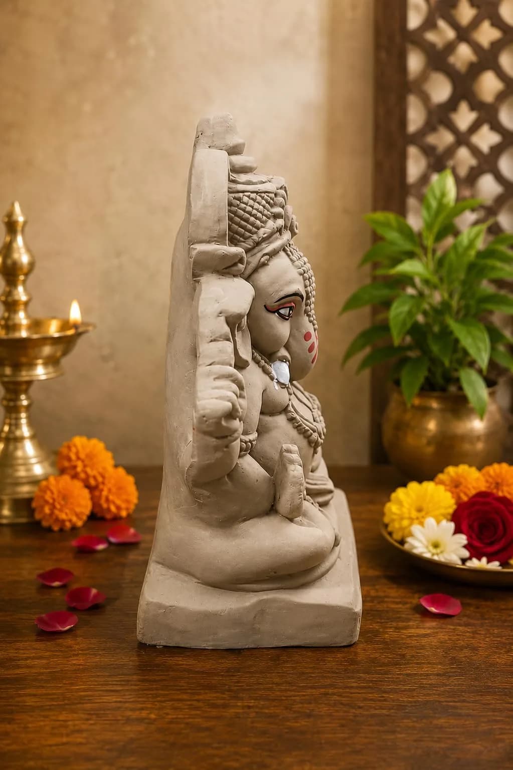 KSI Handmade Ekdant Dagdusheth Ganesh Mukut Idol | Natural Clay Ganesha Murti for Home Temple, Office & Pooja | Eco-Friendly Terracotta Statue | Ganesh Chaturthi Decoration & Gift | 14.5 cm thumbnail 8