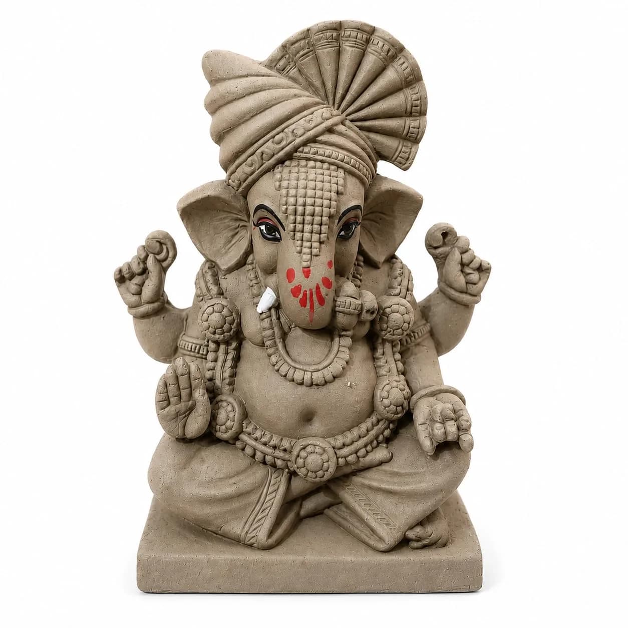 KSI Handmade Clay Ganesh Idol 13.2 cm (5.2 Inch) | Eco-Friendly Mitti Ganpati Murti for Home Decoration — G-small EDPG