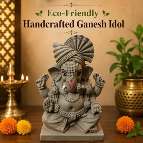 KSI Handmade Clay Ganesh Idol 13.2 cm (5.2 Inch) | Eco-Friendly Mitti Ganpati Murti for Home Decoration thumbnail 4