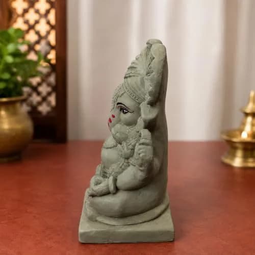 KSI Handmade Clay Ganesh Idol 13.2 cm (5.2 Inch) | Eco-Friendly Mitti Ganpati Murti for Home Decoration thumbnail 7